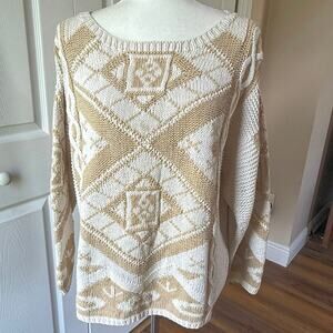 Jennifer Reed Womens Small Hand Knit Cream Tan Geometric Ramie Cotton